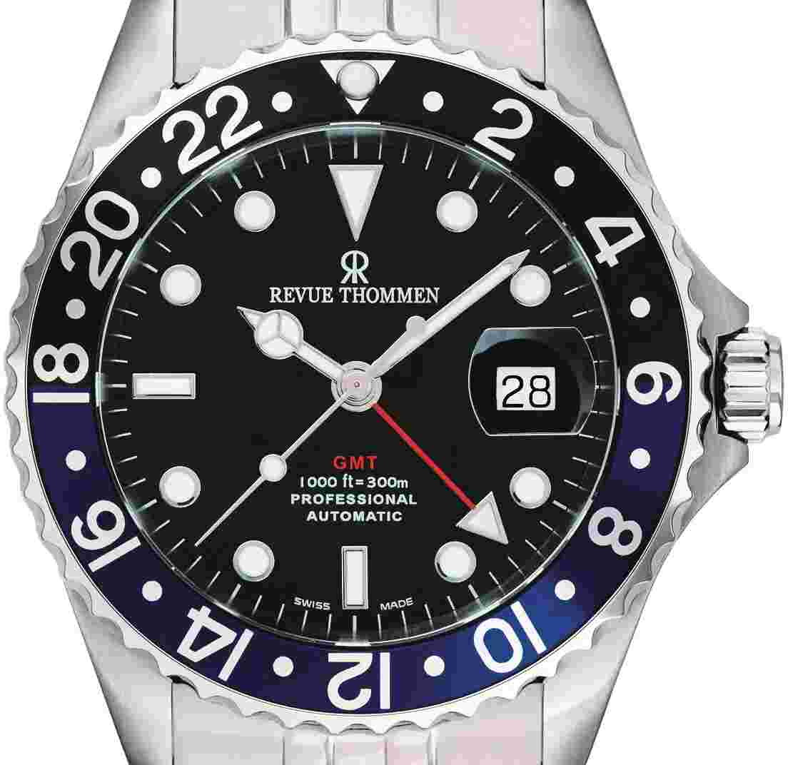 Revue Thommen 17572.2233 GMT Diver Automatic black blue silver Men's Watch NEW