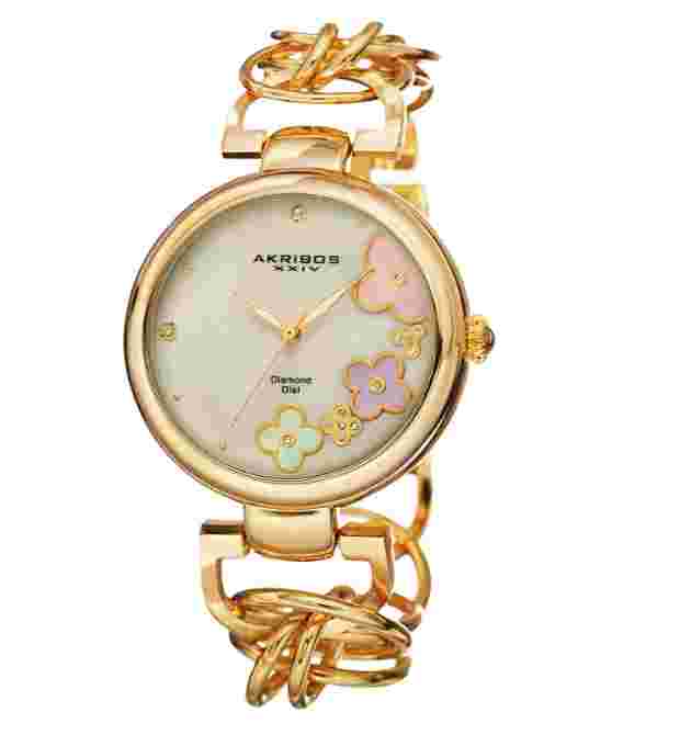 Akribos XXIV Mother Of Pearl Dial Gold Tone Womens Watch 2888