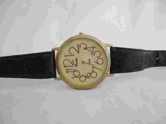 Parmex Analog Wristwatch Black Genuine Leather Buckle Band Round Face Gold Tone