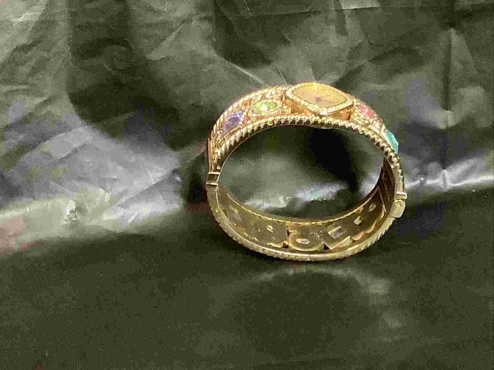 Adrienne Vittadini Watch Women Gold Tone Pave Crystals Hinged Cuff Needs Battery