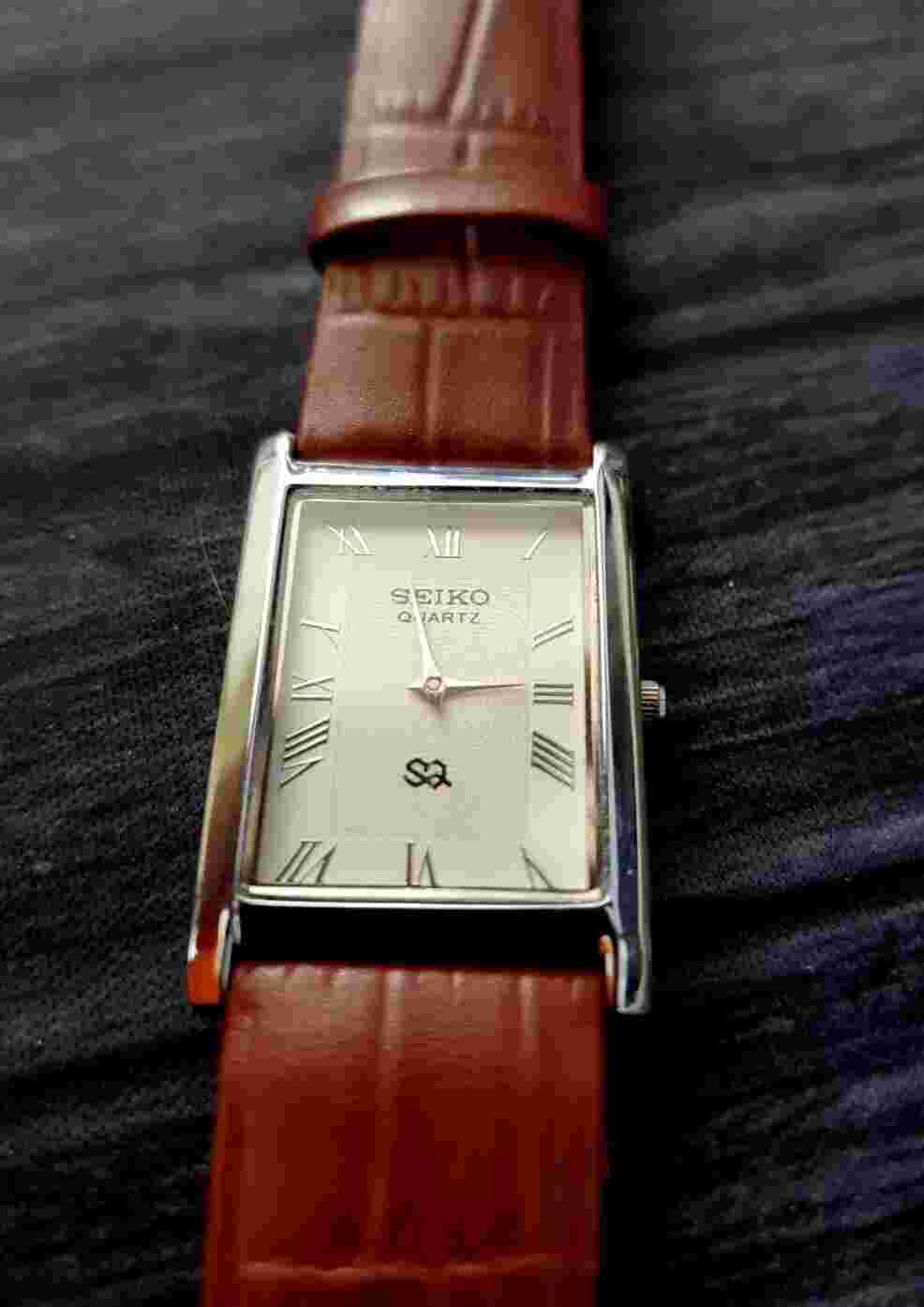 *-*RARE Men Tank Rectangular White Dial Brown band Dress Watch New Mvt & Batt