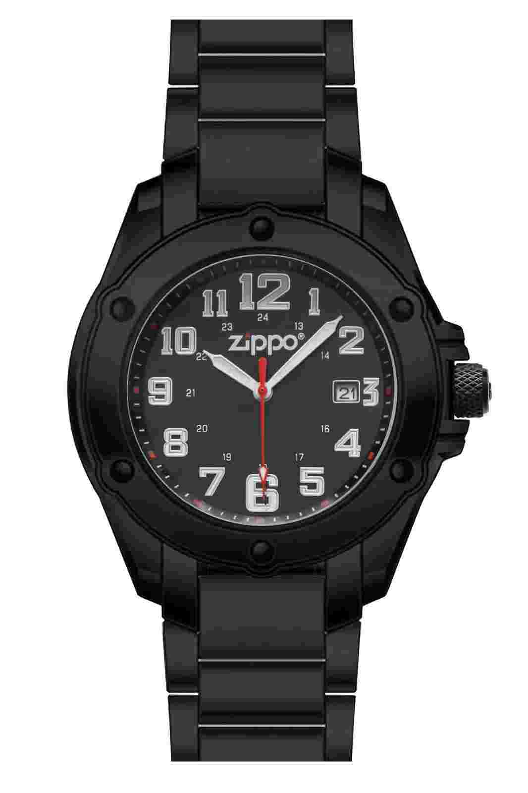 Zippo Black Face PVD Stainless Band Dress Watch 45014 *NEW*