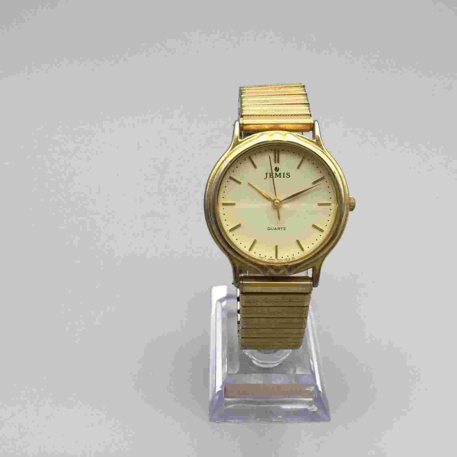 Vintage Jemis Watch Women 33mm Gold Tone Dial Stretch Band New Battery