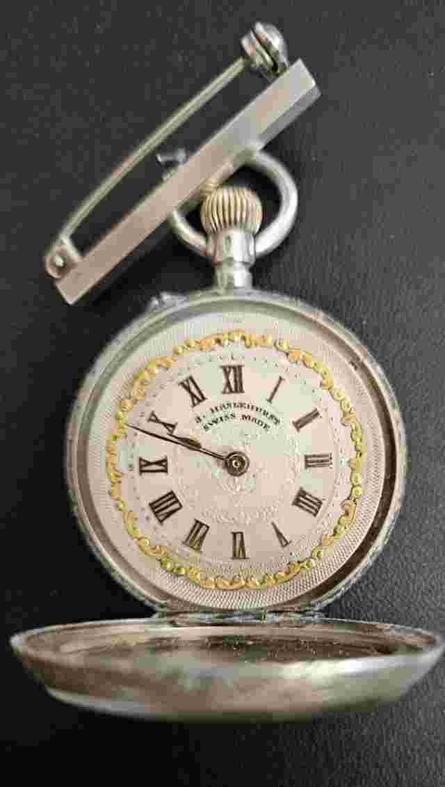 M. Haslehurst Sterling Silver Swiss Made Broach Pocket Watch England