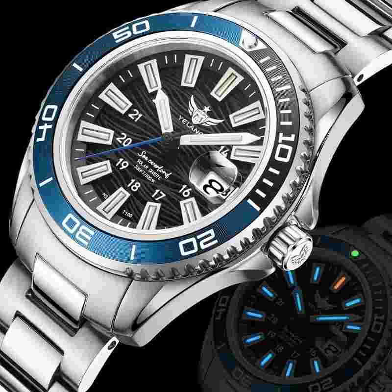 Yelang Women Solar Power Watch  Japan Mov't Quartz WR100M Military Date Sapphire