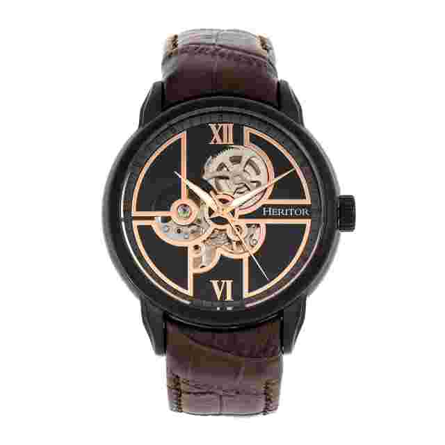 HERITOR Automatic Sanford Semi-skeleton Dial Brown Leather Men's Watch Hr8306