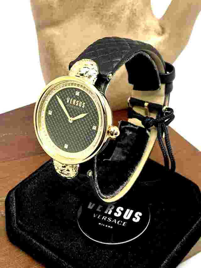 Versus by Versace Women's Watch VSPZU0221 Black Dial Gold Case Leather Band 34mm