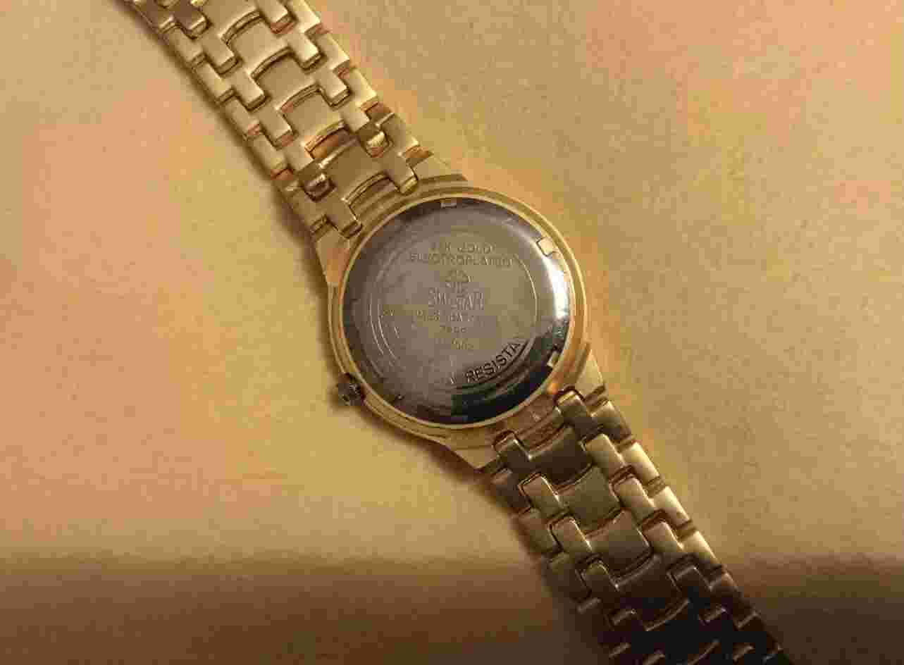 SWISTAR Geneva Swiss 7899 Black Dial Ladies 22K Gold Electroplated Wrist Watch