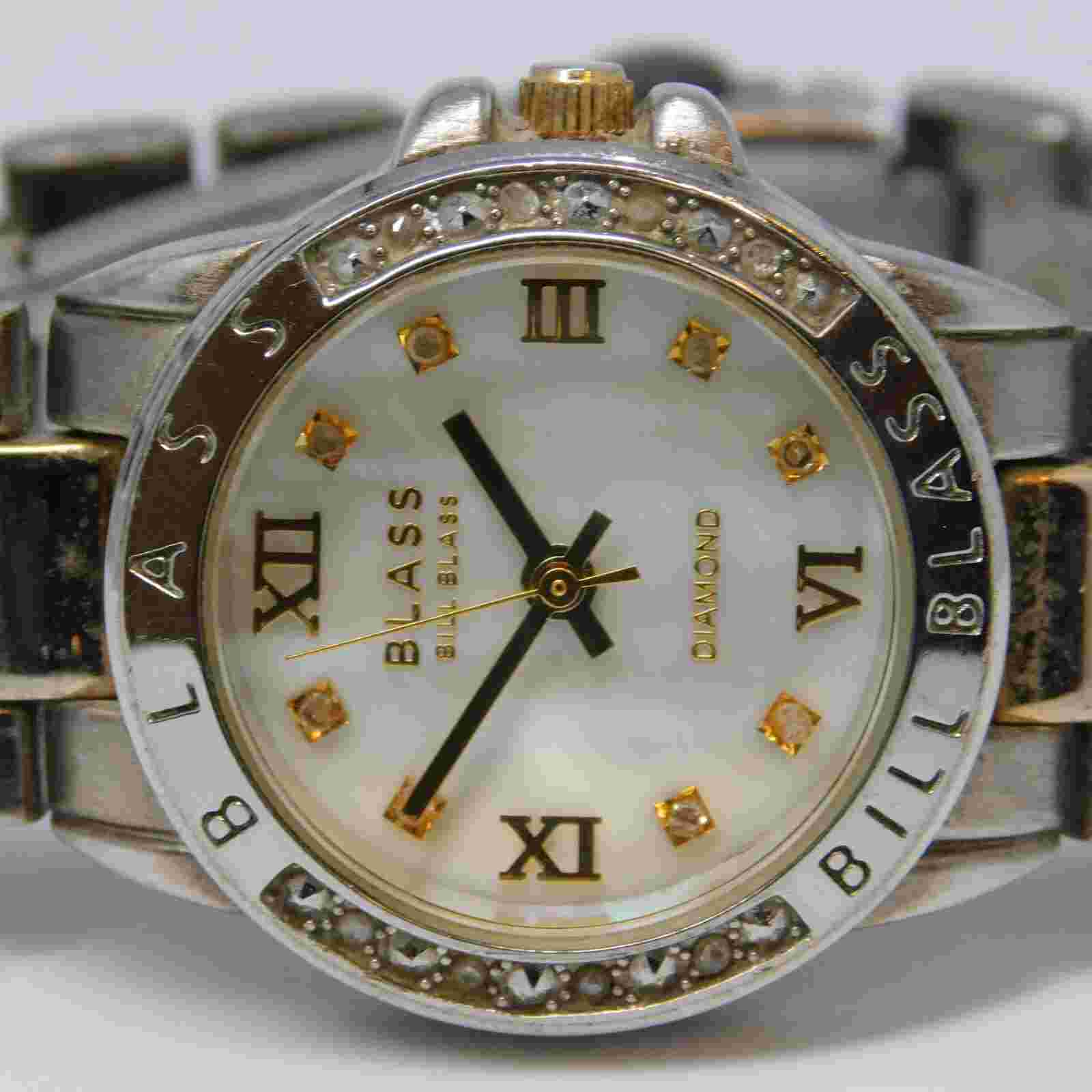 BILL BLASS Diamond Mother-of-Pearl Dial Quartz Women's Watch Sz. 6" New Battery