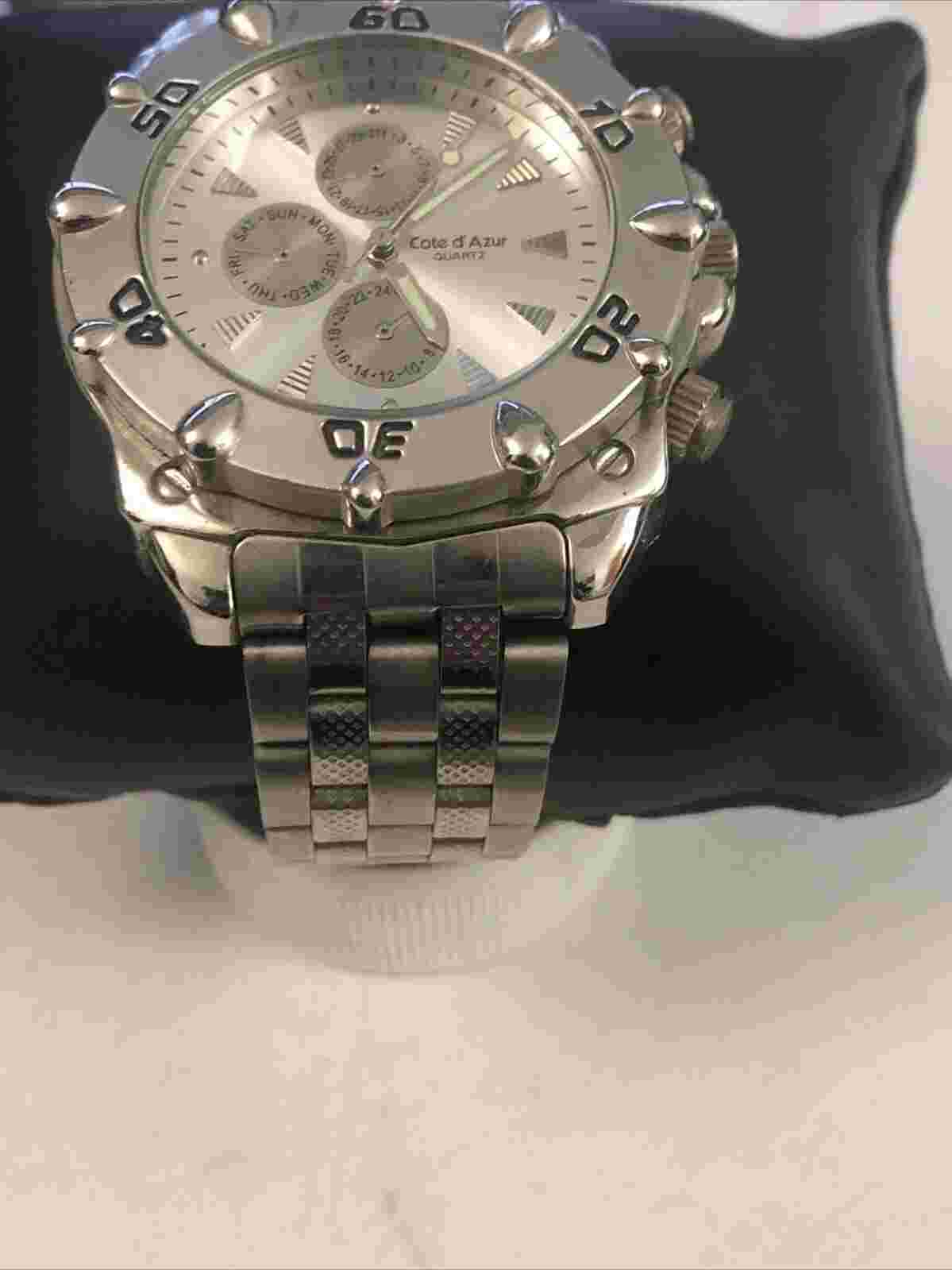 Cote D' Azur Men’s Faux Chronograph Watch Silver Tone
