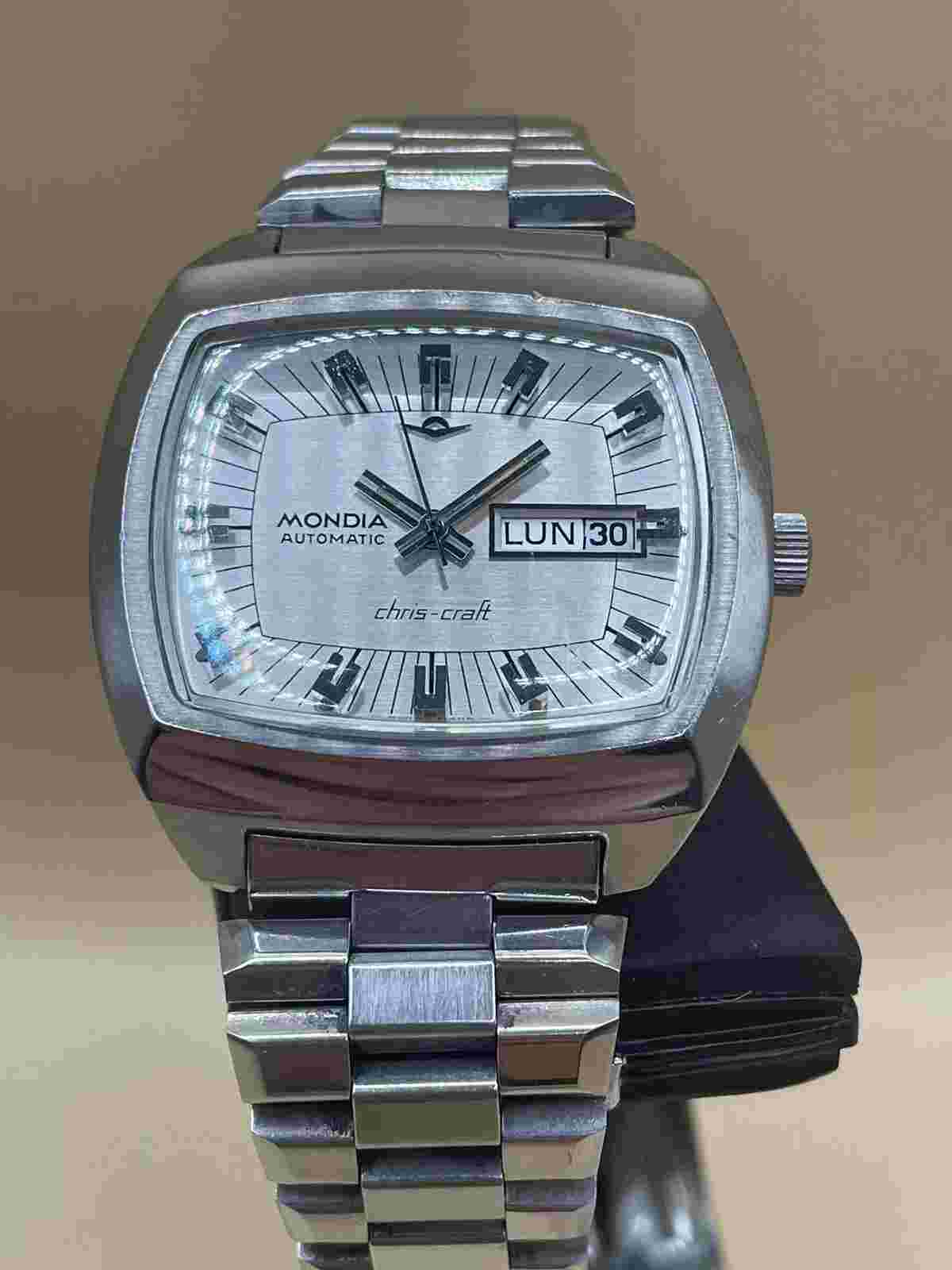 Super Rare Vintage Mondia Chris Craft 70’s  Watch Automatic All Steel Serviced