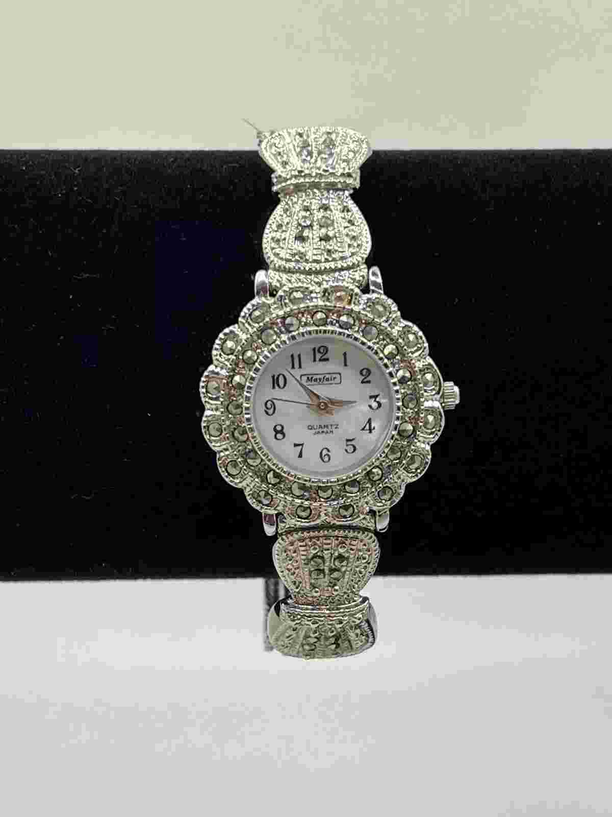 Mayfair Women’s Marcasite Quartz Watch 7.25” ACCUTIME Watch Corp. SN64 Japan