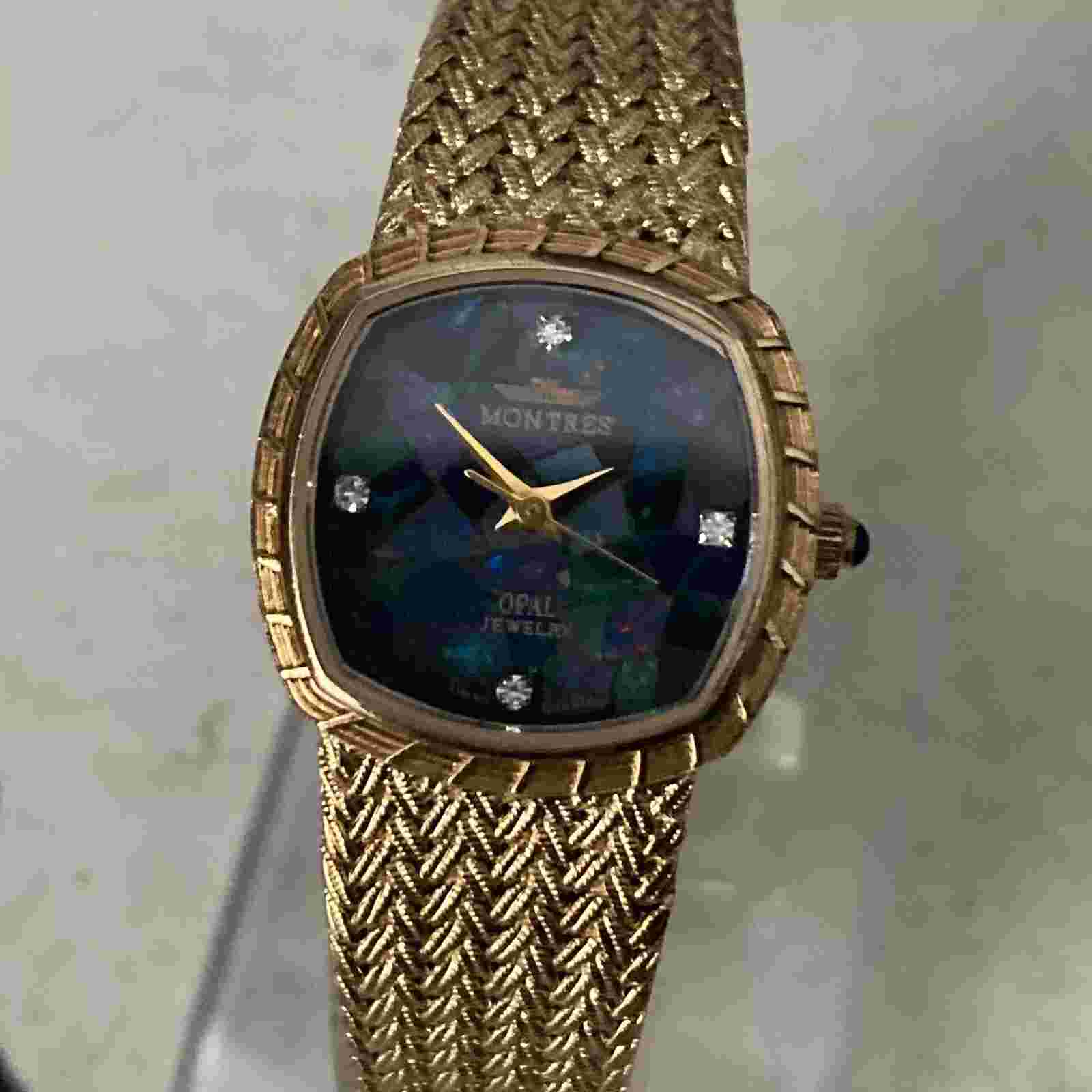 Montres Watch Ladies Vintage Swiss Quartz Opal Dial Gold Plated 22mm Case