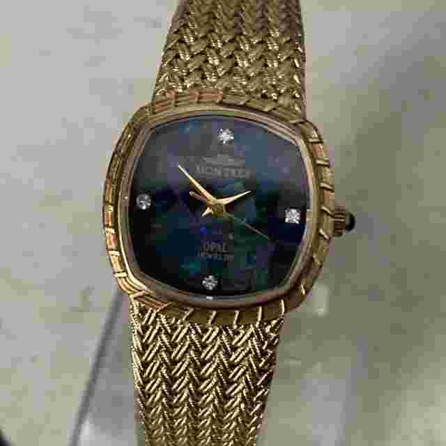 Montres Watch Ladies Vintage Swiss Quartz Opal Dial Gold Plated 22mm Case