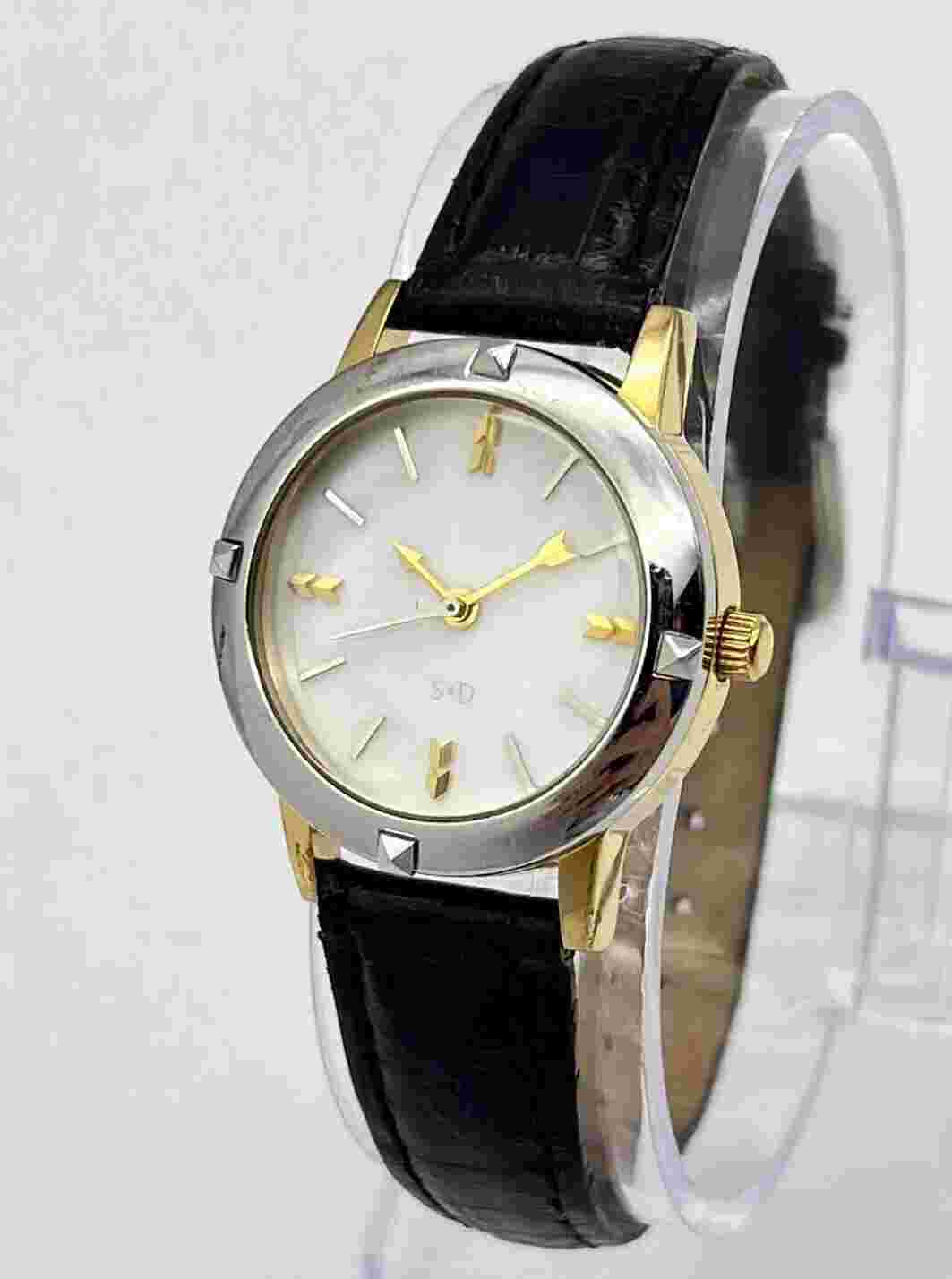 Ladies STELLA & DOT Two-Tone Classic MOP Dial Dress/Casual Watch, Black Leather