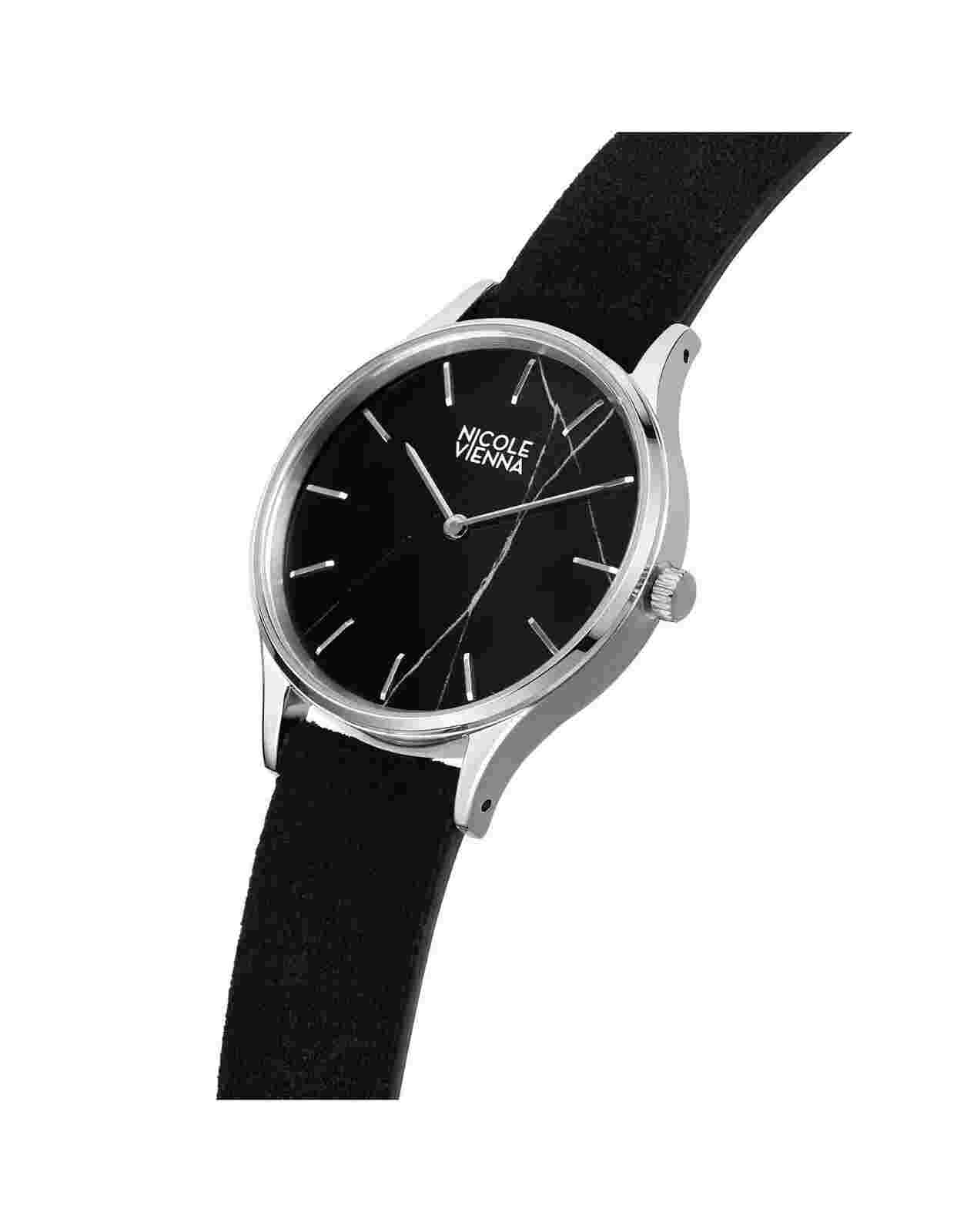 Women's Watch Black Stone Dial, 34Mm, Nicole Vienna, Black Velvet Strap
