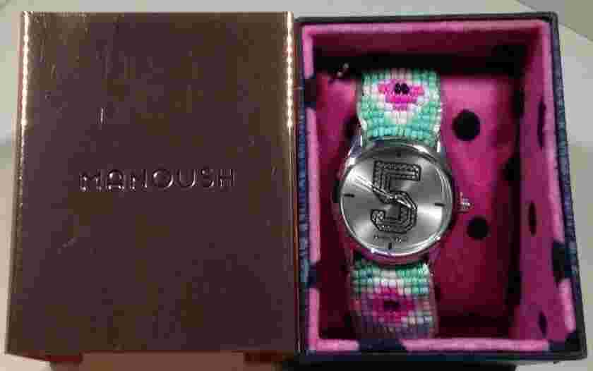 Rare Designer Manoush Quartz Watch Silver Dial Beaded Woven Bracelet RRP £100