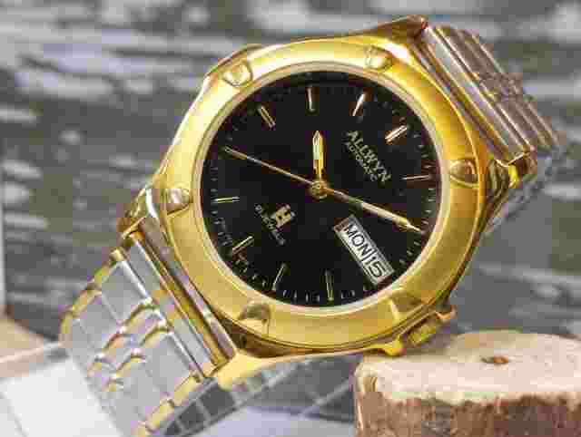 ALLWYN 21 JEWELS AUTOMATIC NOS BLACK DIAL Y381-8460 INDIA MEN FULL WORKING MINT
