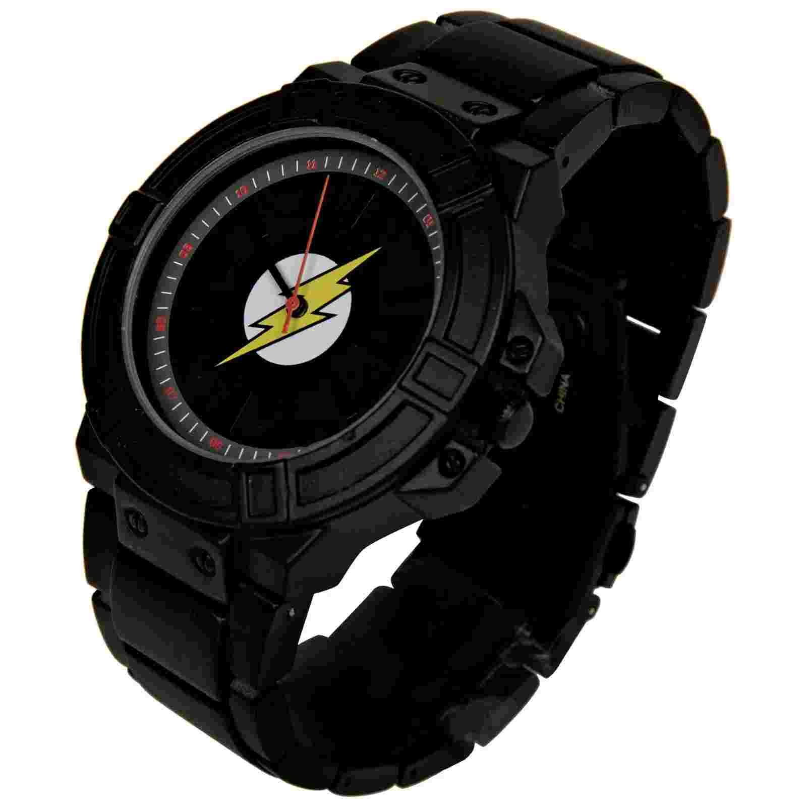 DC Comics Flash Classic Symbol Watch Face with Black Metal Band Black