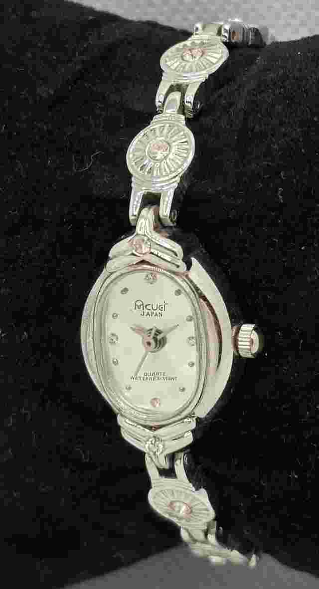 Women's Vintage Acuet Oval Silver Tone Crystal Accented Bracelet Band Watch 04