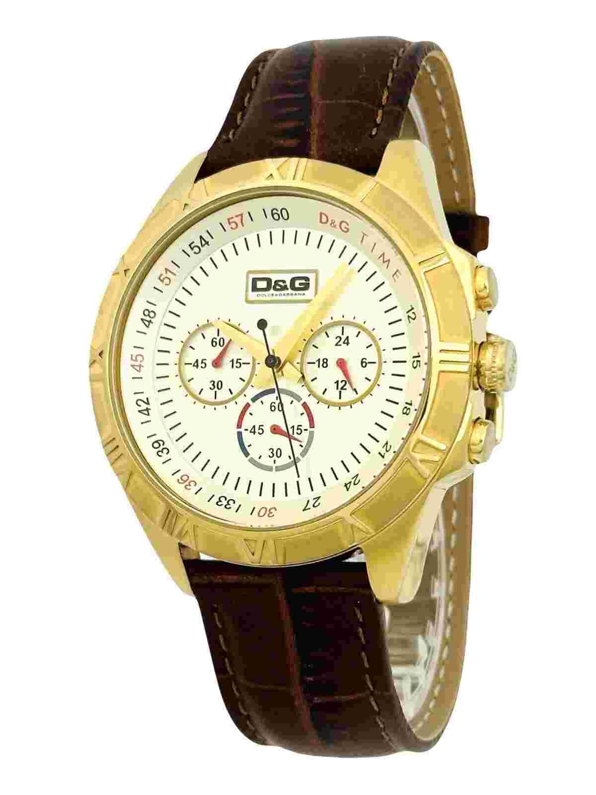 D&G Dolce & Gabbana DW0433 Golden Multi-function Brown Leather strap Chro. Watch