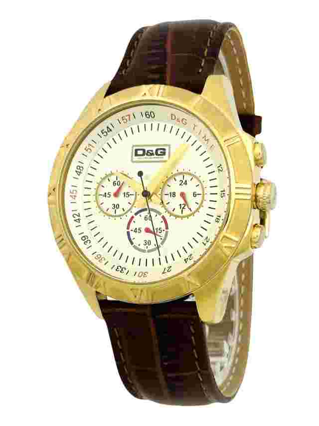 D&G Dolce & Gabbana DW0433 Golden Multi-function Brown Leather strap Chro. Watch