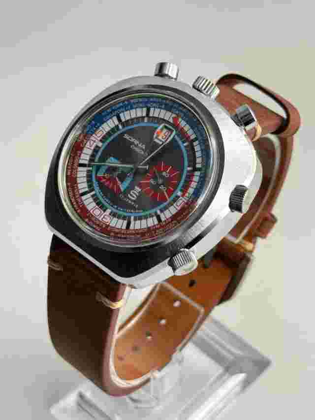 Sorna Swiss Mechanical Bullhead Chronograph 5 Crowns Original 1970 5 Colors Dial