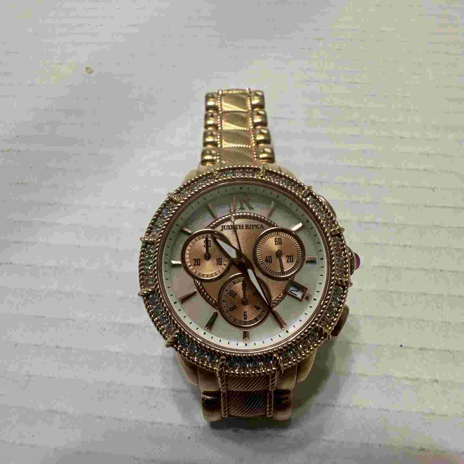 Judith Ripka  Round Bezel Case Watch  GoldTone Stainless Steel