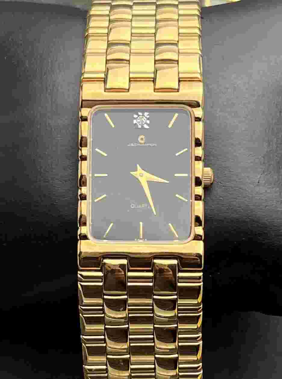 Vintage New 1994 JB CHAMPION Diamond Tank Men’s 34mm Quartz Watch Gold Black