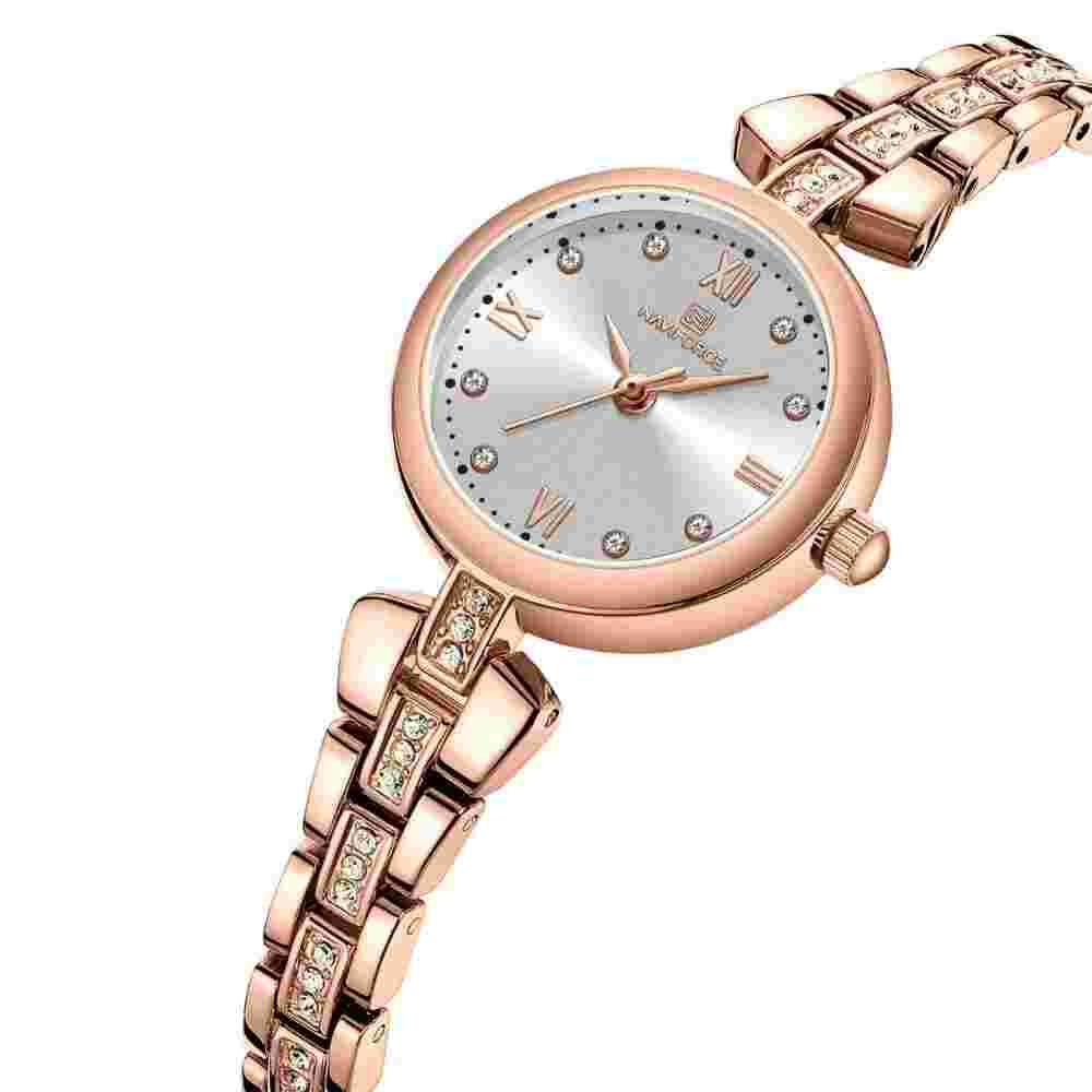 Naviforce Silver Dial Rose Gold Stainless Steel Strap Women Watch NF5034 RG/W