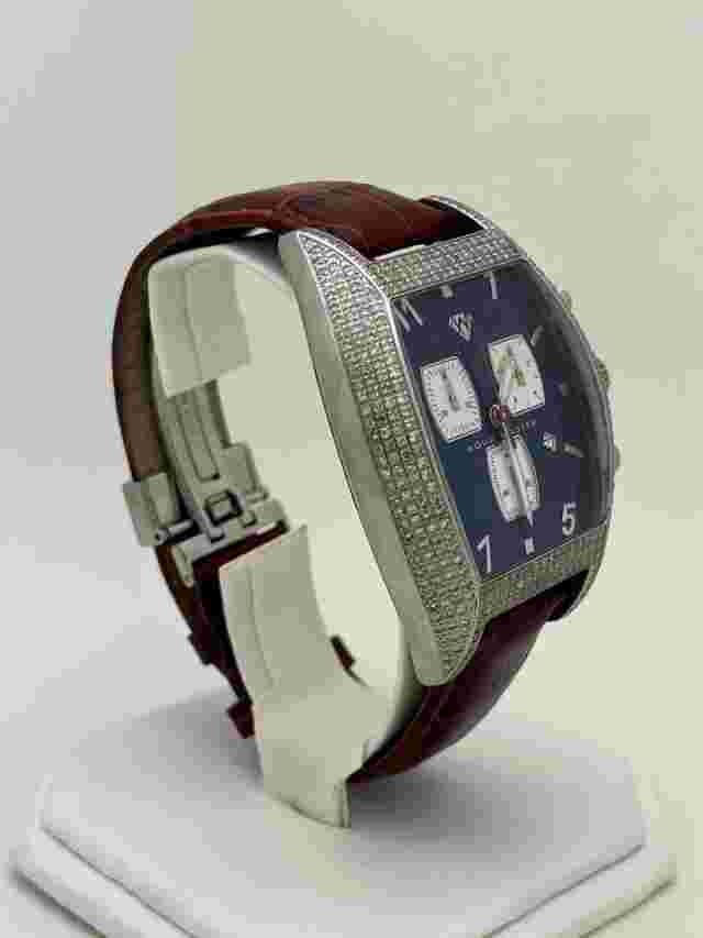 Aqua Master Men's Blue Dial Red Leather Band 2.5ct Diamond Watch