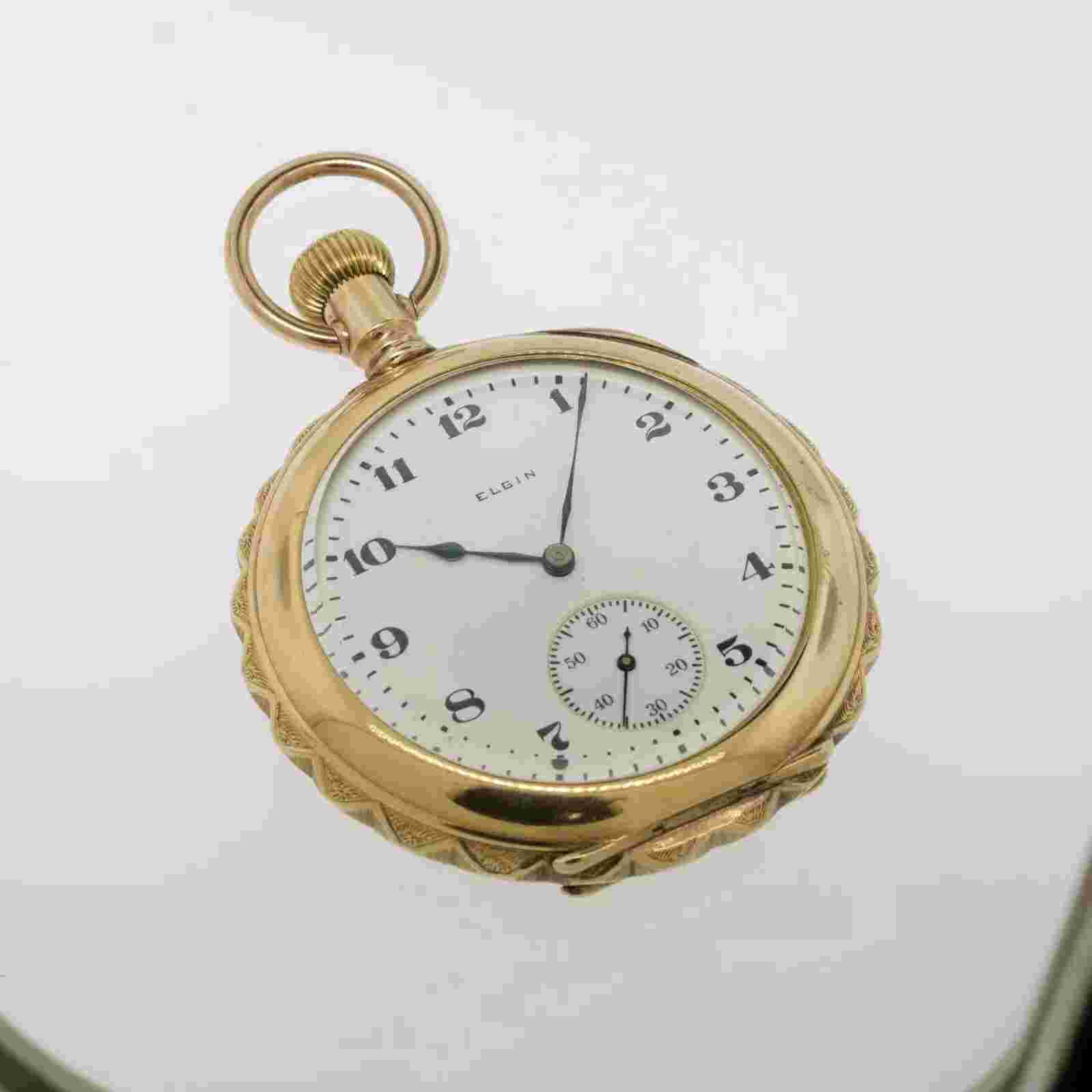 14K Yellow Gold Elgin 17 Jewel Open Face Pocket Watch Circa 1916  Pre-Owned