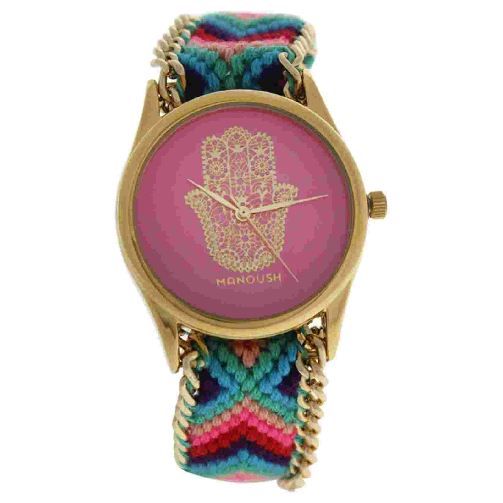Manoush Mshhiph Hindi Hand - Gold/pink Nylon Strap Watch 1 PC Watches