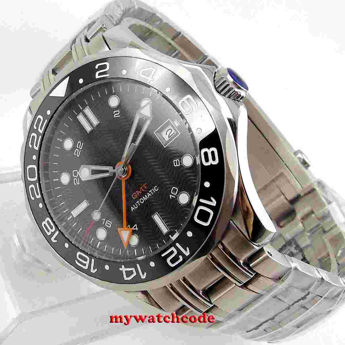 41mm Bliger Sterile Black Dial Sapphire Glass GMT Bracelet Automatic Mens Watch