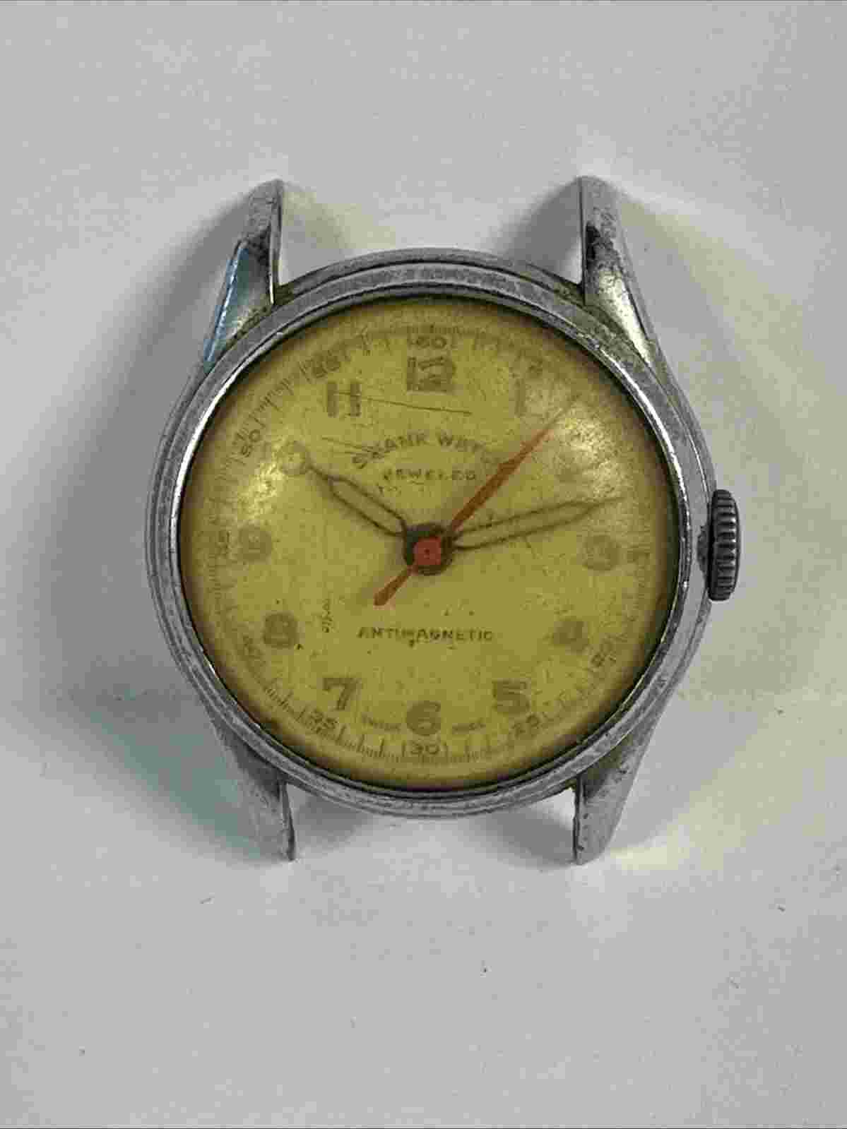 Vintage Swank Military Railroad Style Wristwatch, 1 Jewel Manual, Does Not Work
