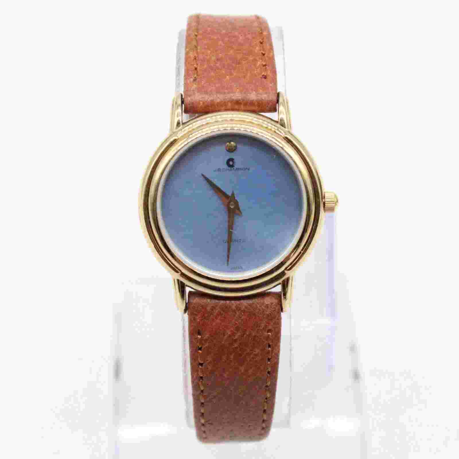 J.B Champion Watch Womens Gold Tone Stainless Steel Blue Dial Leather Band