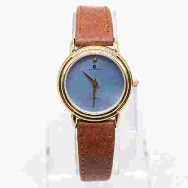 J.B Champion Watch Womens Gold Tone Stainless Steel Blue Dial Leather Band