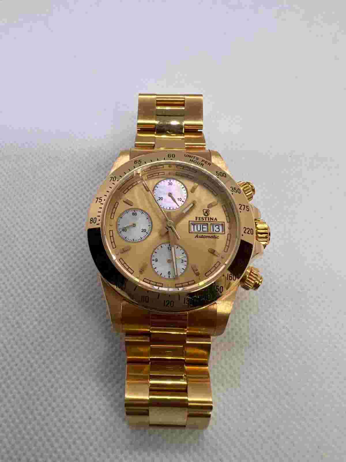 RARE FESTINA Chronograph F652-F25A- Solid 18K Gold “Daytona Style” SWISS MADE