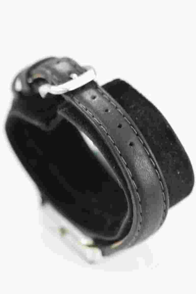 Nine & Co Women Watch Stainless Steel Silver WR Leather Black Battery Quartz