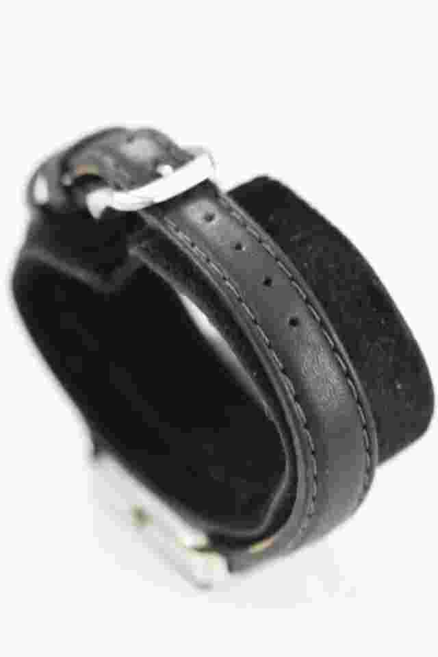 Nine & Co Women Watch Stainless Steel Silver WR Leather Black Battery Quartz