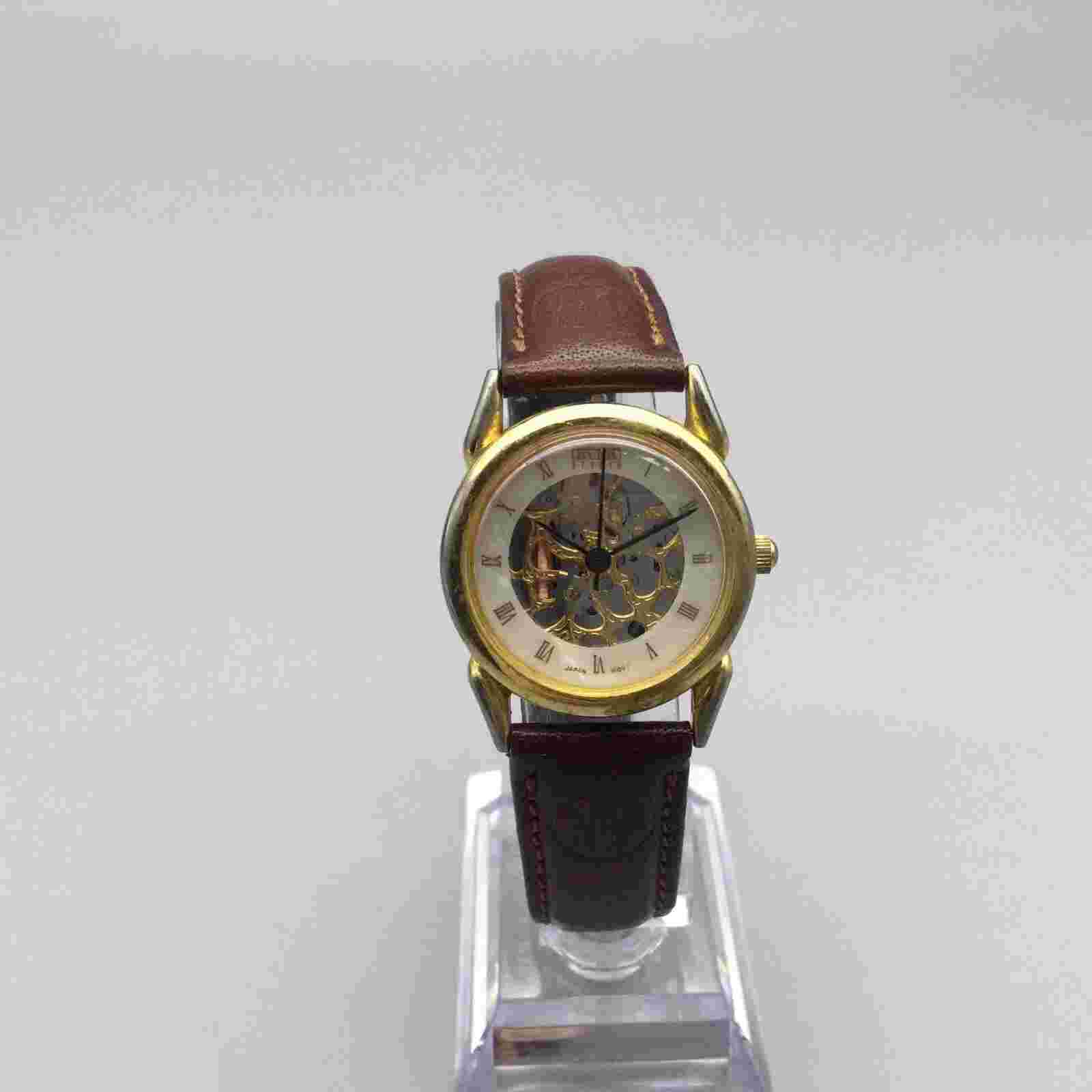 New York Studio Watch Women 28mm Gold Tone Faux Skeleton Leather New Battery