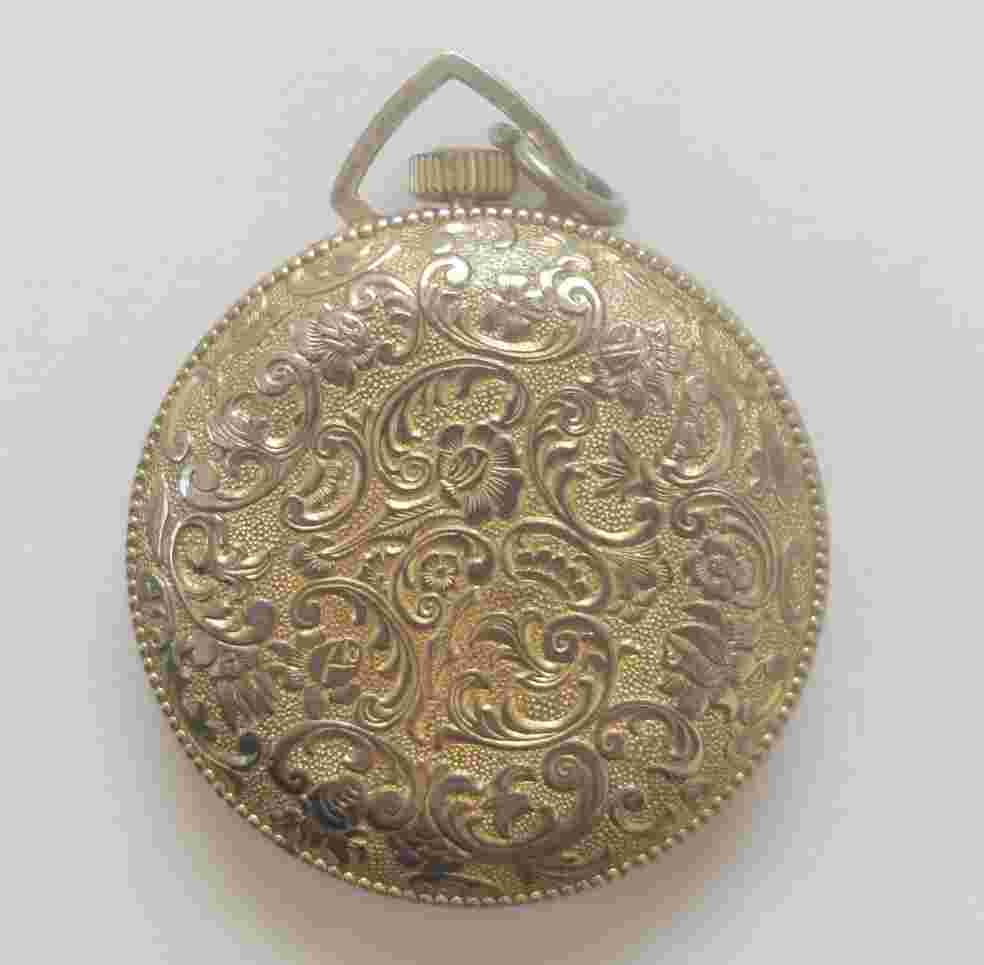 VTG Nelson Gold Tone Open Face Pocket Watch Pendant Engraved Design For Parts