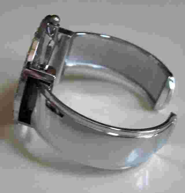 WOMEN'S SILVER FINISH WOOD/RHINESTONE BANGLE FASHION WRIST CASUAL WATCH