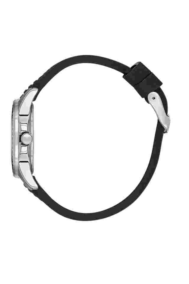 Daniel Klein 34mm Womens Watch Embossed, Silicone Band, Day/Date, Silver / Black