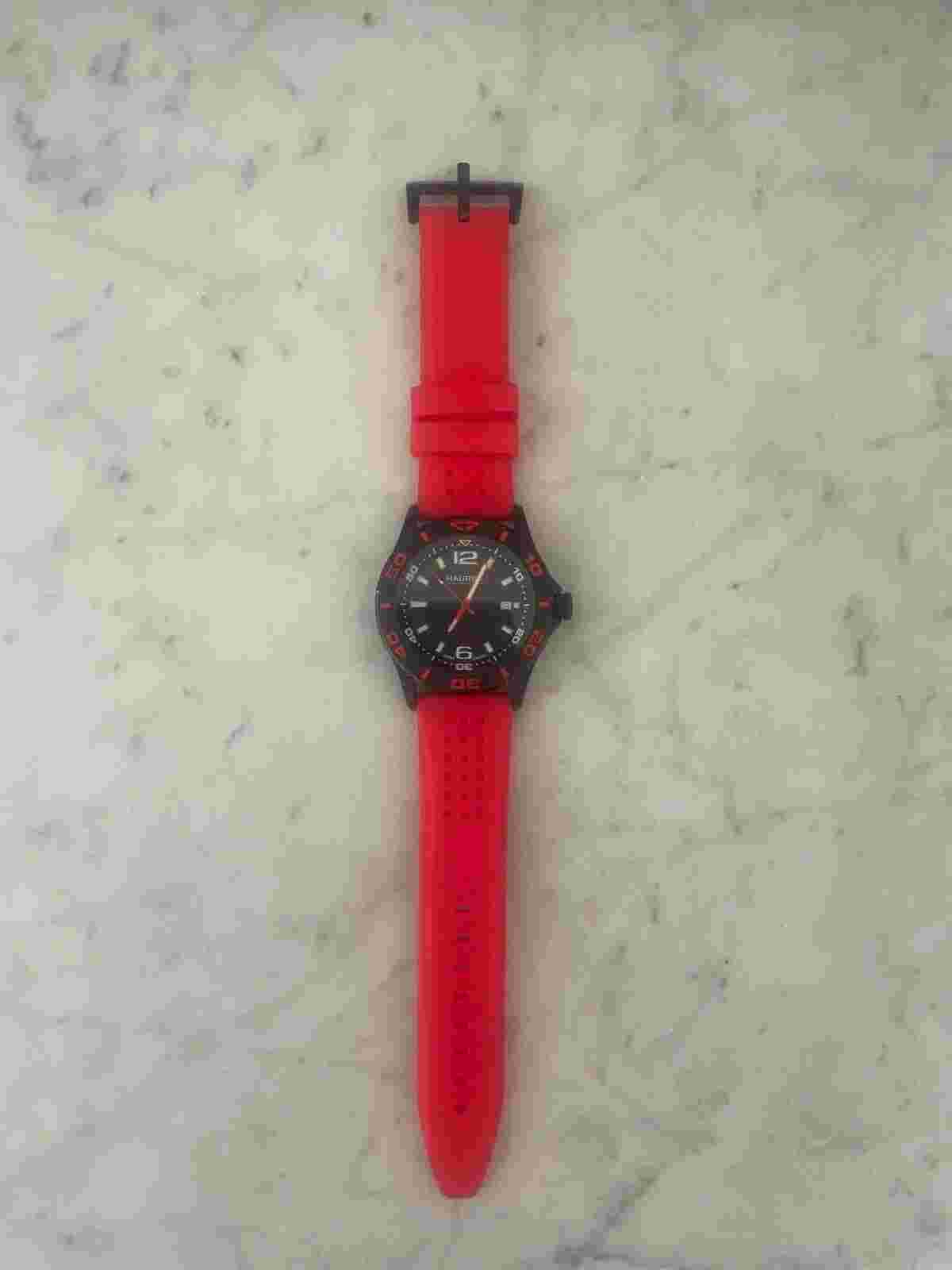 Haurex Italy Men's 3N500URN Factor Luminous Black Dial Red Rubber Date Watch