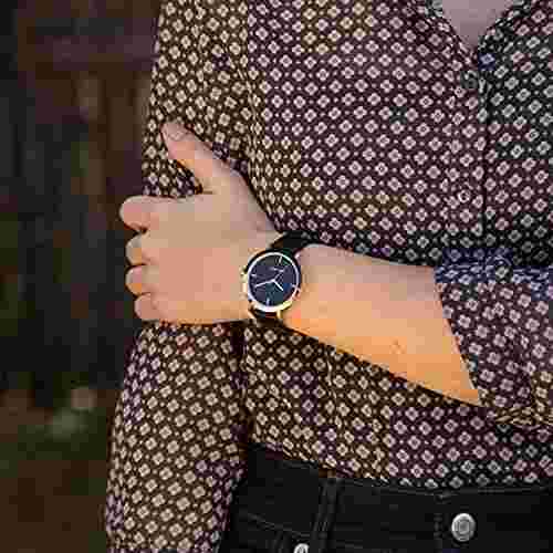 Nine West Women's Gold-Tone and Black Strap Watch NW/2346GPBK