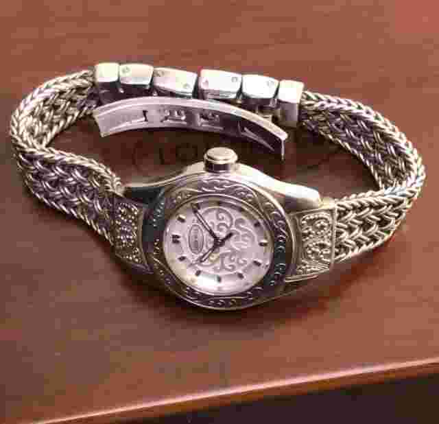 LOIS HILL Watch Sterling Silver Thai Weave Bracelet Swiss Movement