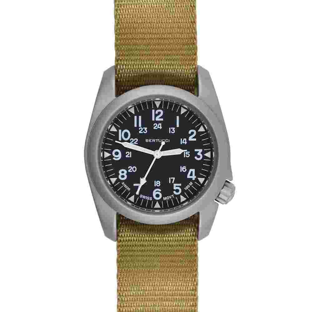 Bertucci Mens A-2S Vintage Field Khaki Band Black Dial Quartz Watch - 11502