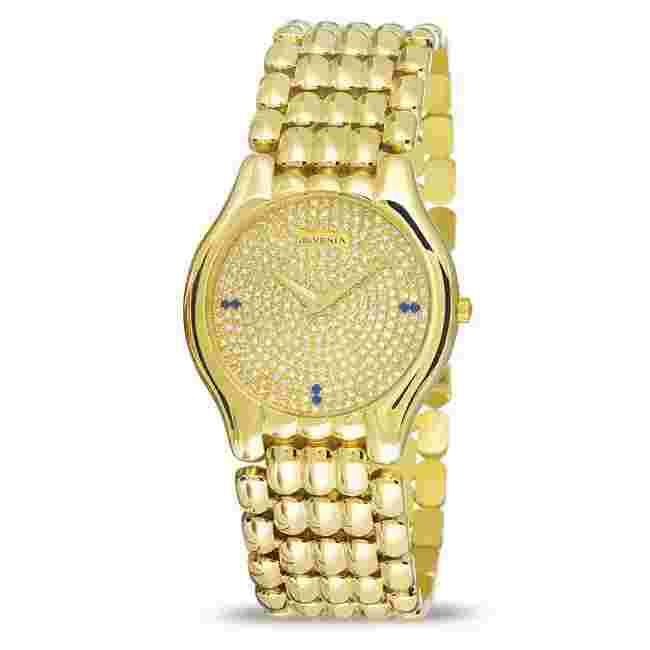 NOS 18k Gold JUVENIA BIARRITZ Unisex watch Ref 11346 with Diamond Dial+Sapphires