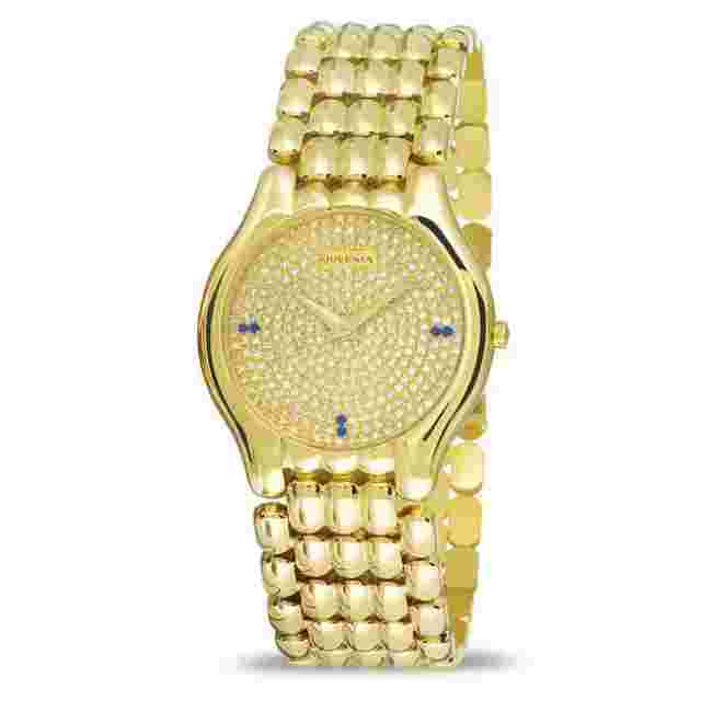 NOS 18k Gold JUVENIA BIARRITZ Unisex watch Ref 11346 with Diamond Dial+Sapphires